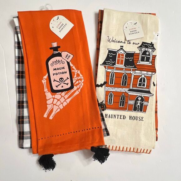 NWT TARGET Halloween Dish Towel Bundle Haunted House Magic Potion Orange Black - Picture 1 of 10